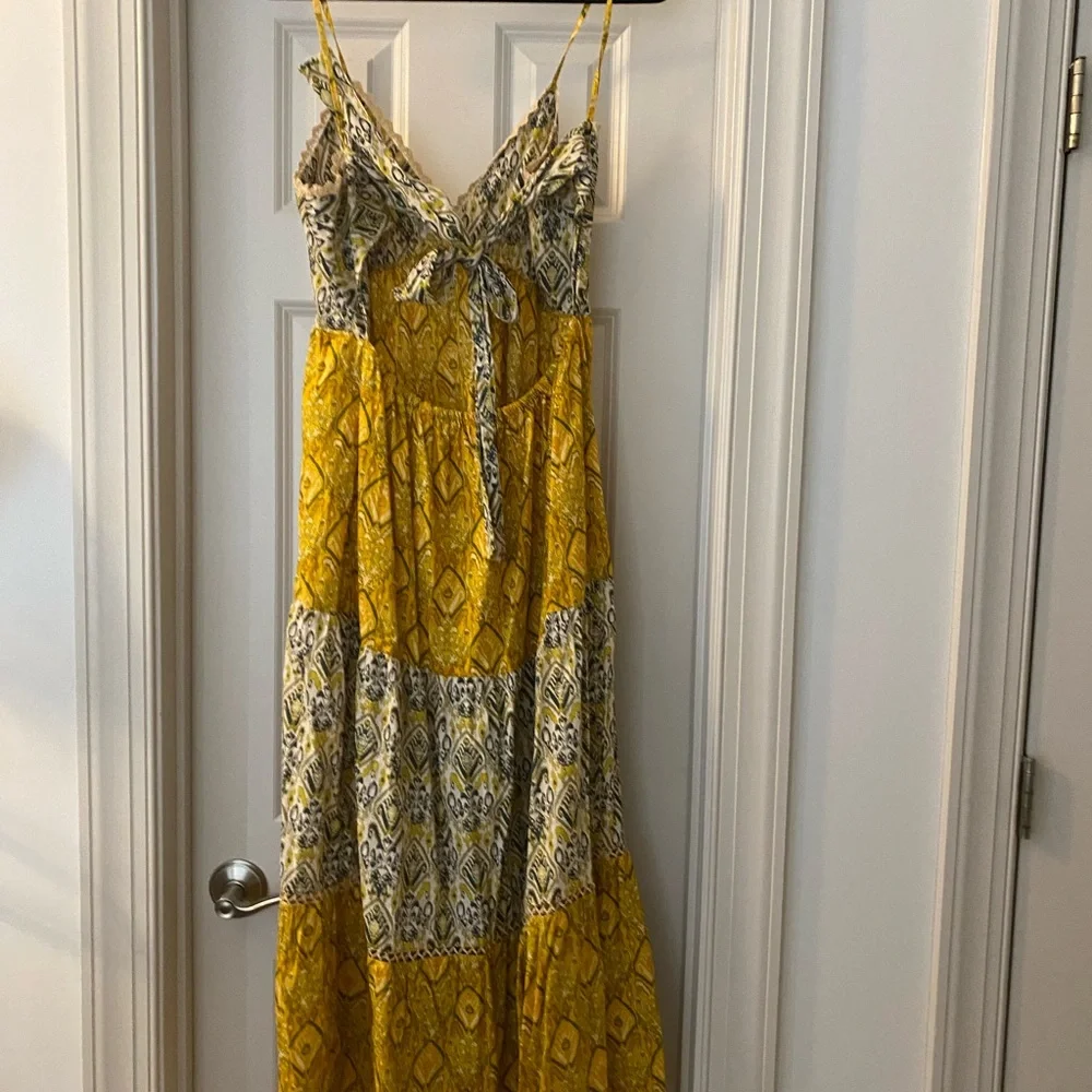 Zara Yellow and Cream 100% Cotton Patterned Boho Maxi Dress - Picture 7 of 9